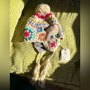 Free People French Knot Woodstock Crochet Knit Trapper Hat